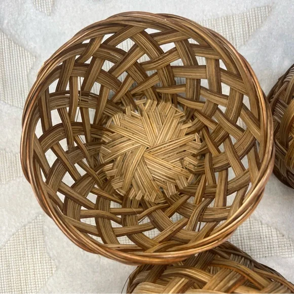 VTG Wicker Basket Planter Braided Woven Cachepot MCM Boho Cottage Set of 3 - Picture 14 of 17